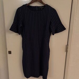 Banana Republic Navy and White Long Ruffle Sleeve Pinstripe Dress Sz 6 Office